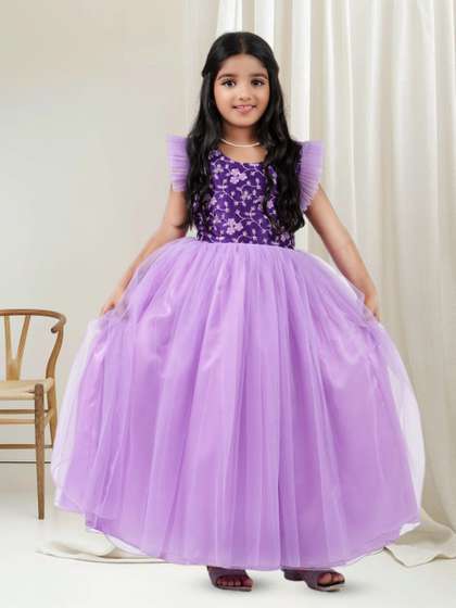 STANWELLS KIDS Girls
                    Embroidered Net Fit & Flare Maxi Dress