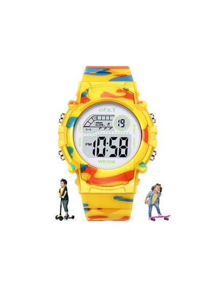 Spiky Kids Dial &
                    Textured Straps Digital Automatic Watch ZEVA8_YLW