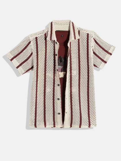 CAVIO Boys Comfort
                        Striped Pure Cotton Casual Shirt with Tshirt