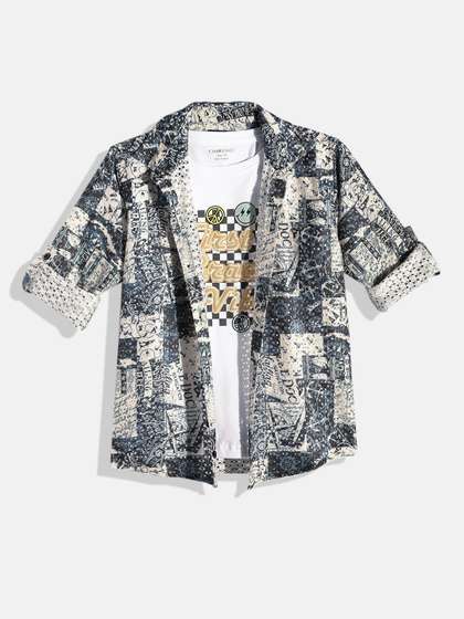 CHARCHIT Boys Comfort
                    Semi Sheer Printed Casual Shirt with Tshirt