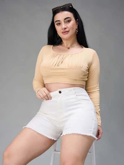 Miss Chase A+ Plus
                        Size Women High-Rise Frayed Shorts