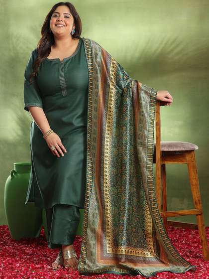 EXTRA LOVE BY LIBAS Plus Size Round Neck Kurta Set