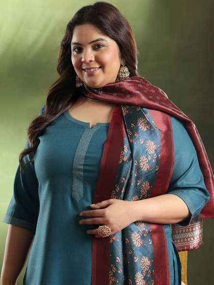 EXTRA LOVE BY LIBAS Plus Size Kurta with Trousers & With Dupatta