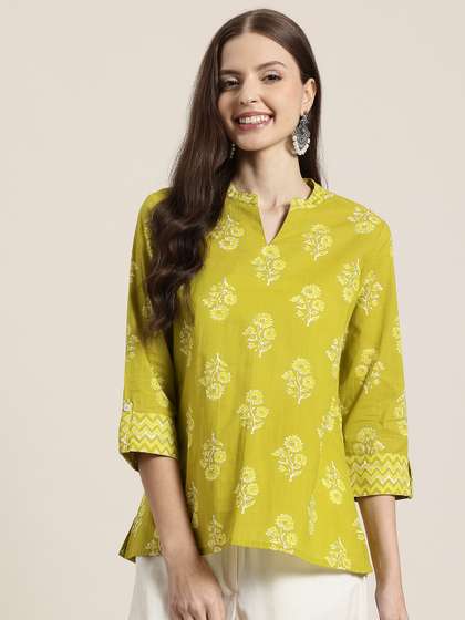 HERE&NOW Floral Printed Pure Cotton Short Kurti