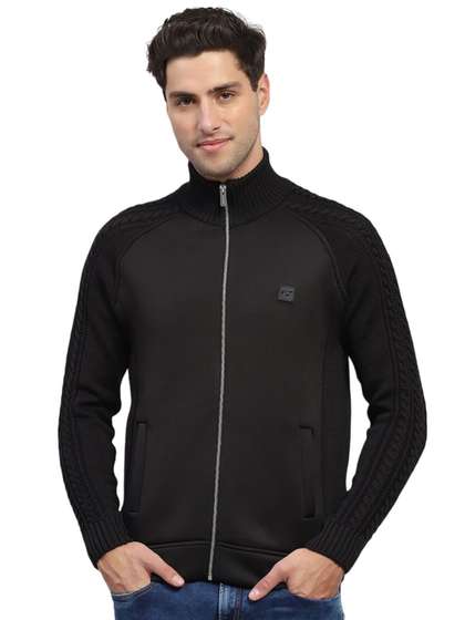 Monte Carlo Men
                        Cable Knit Mock Neck Front-Open Sweater