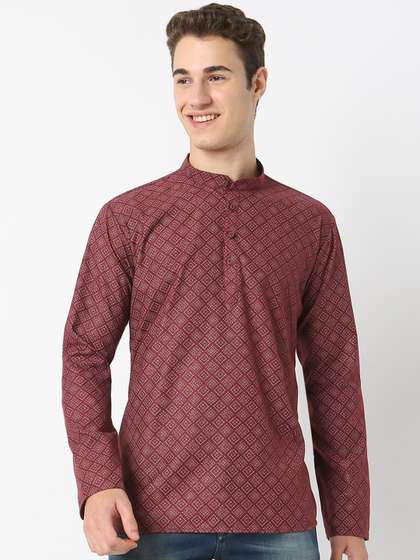 BELLAZO Geometric Printed Mandarin Collar Pure Cotton Straight Kurta