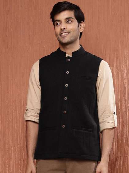 Fabindia Men Woven
                        Design Pure Wool Nehru Jacket