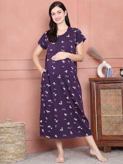 Secret Wish Floral
                          Hosiery Printed Pure Cotton Maternity Midi
                          Nightdress