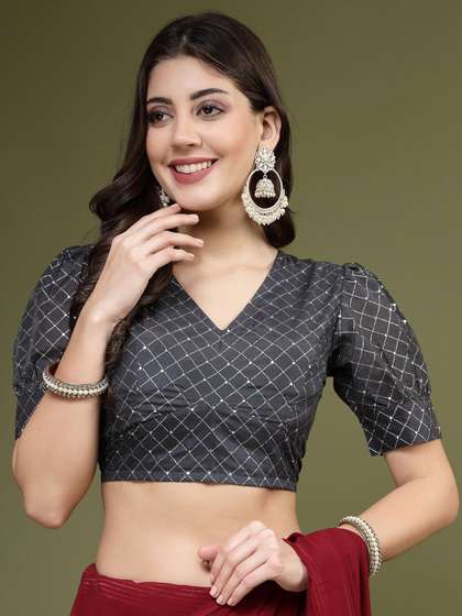 Sangria Embellished V-Neck SareeBlouse