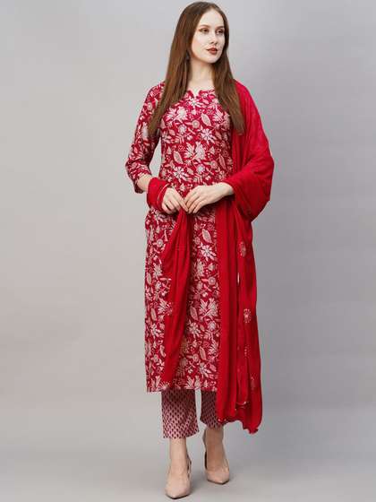 GoSriKi Floral Printed Straight Kurta With Trouser & Dupatta