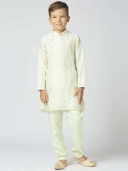 Sangria Boys Ethnic
                    Motifs Woven Design Mandarin Collar Chanderi Cotton
                    Kurta With Trouser