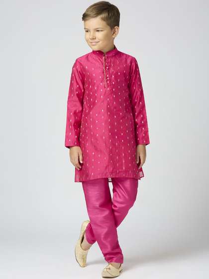 Sangria Boys Ethnic
                    Motifs Woven Design Mandarin Collar Chanderi Cotton
                    Kurta With Trouser