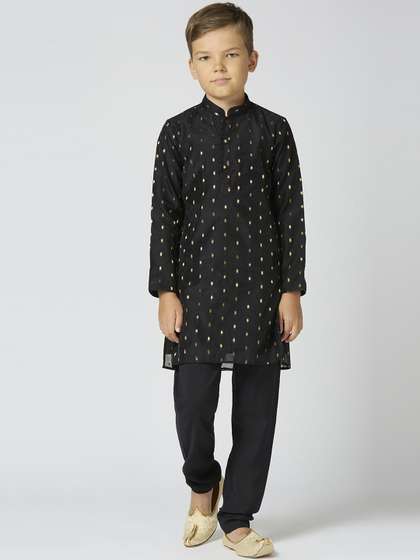 Sangria Boys Ethnic
                    Motifs Woven Design Mandarin Collar Chanderi Cotton
                    Kurta With Trouser