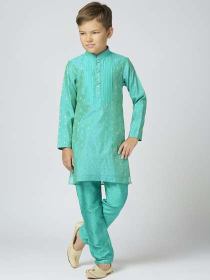 Sangria Boys Ethnic
                      Motifs Woven Design Mandarin Collar Chanderi
                      Cotton Kurta With Trouser