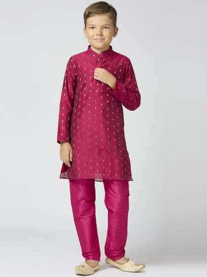 Sangria Boys Ethnic
                    Motifs Woven Design Mandarin Collar Chanderi Cotton
                    Kurta With Trouser