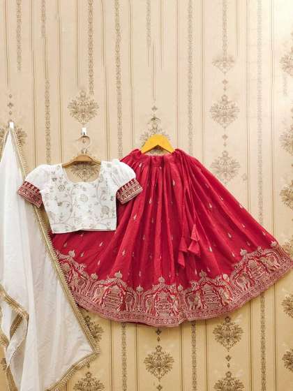 JOVK DESIGN Girls
                      Embroidered Ready to Wear Lehenga & Blouse
                      With Dupatta