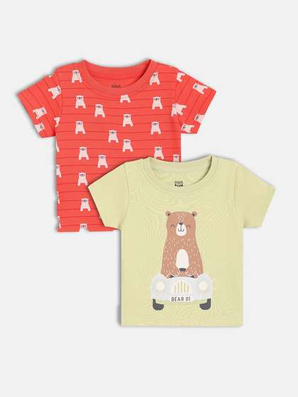 MINI KLUB Boys Pack Of
                      2 Animal Printed Round Neck Cotton T-shirts