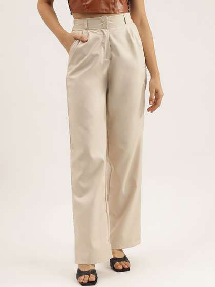 AAHWAN Women Loose
                          Fit High-Rise Pleated Trousers