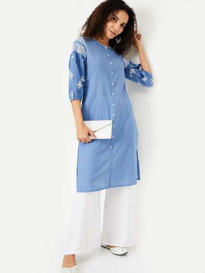 max Thread Work Cotton Straight Kurta