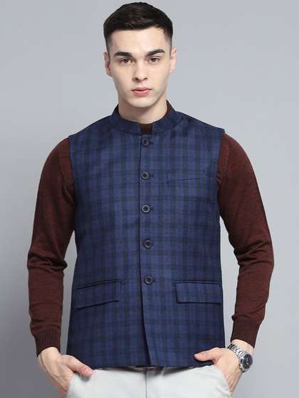 Monte Carlo Checked Woollen Nehru Jacket