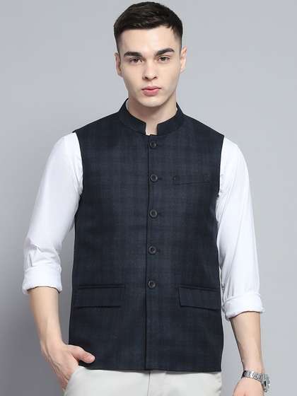 Monte Carlo Men Checked Nehru Jacket