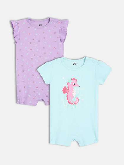 MINI KLUB Infant Girls
                    Pack Of 2 Printed Pure Cotton Rompers