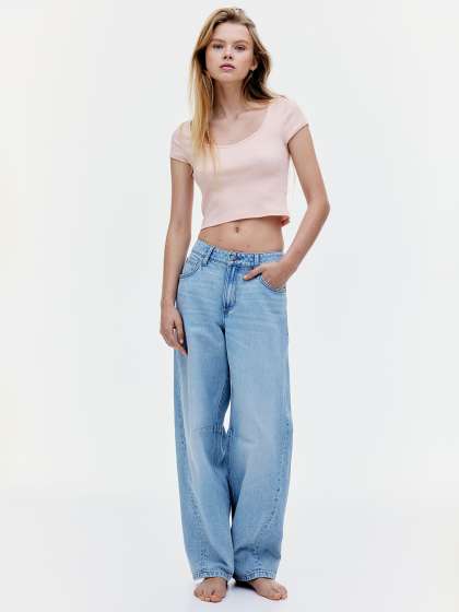 H&M Ribbed Sweetheart-Neck T-shirt