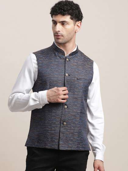 Turtle Men Woven Design Nehru Jacket