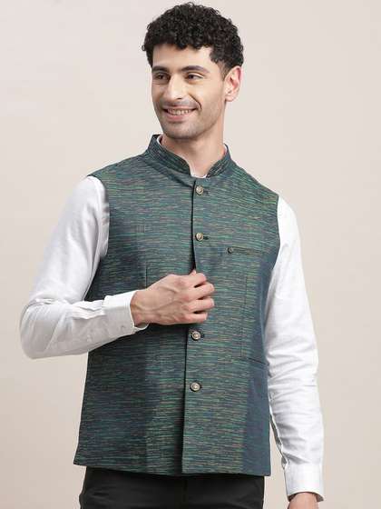 Turtle Men Woven Design Nehru Jacket