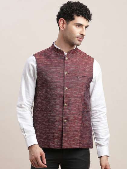 Turtle Men Woven Design Nehru Jacket