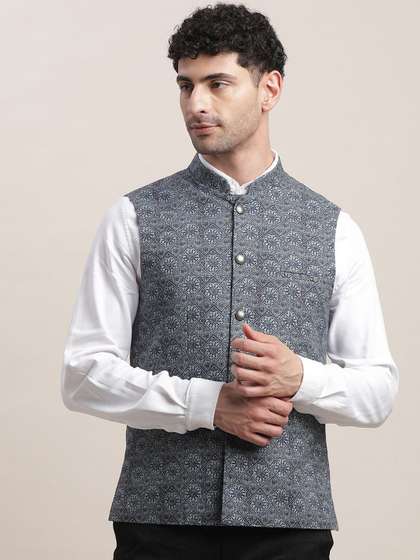Turtle Printed Woven Nehru Jacket