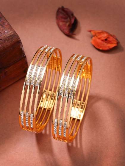 NVR Women Set of 2
                          Gold-Plated Cubic Zirconia Stone Studded
                          Bangles