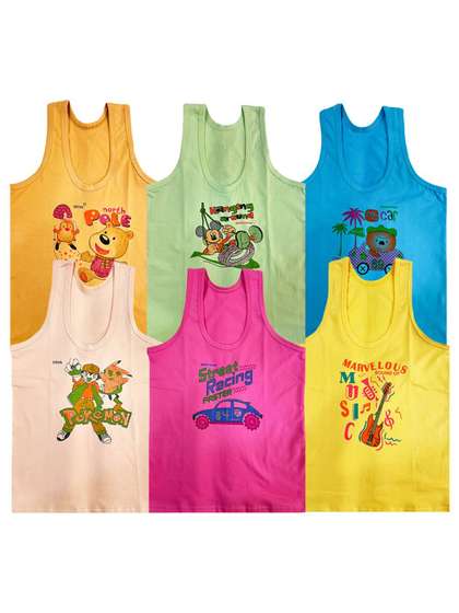 Mega style Boys Pack Of
                    6 Printed Pure Cotton Innerwear Vests