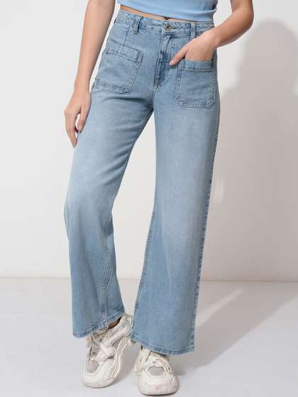 Basics By Tokyo
                        Talkies Women Cotton Light Fade Mid-Rise
                        Stretchable Wide Leg Jeans