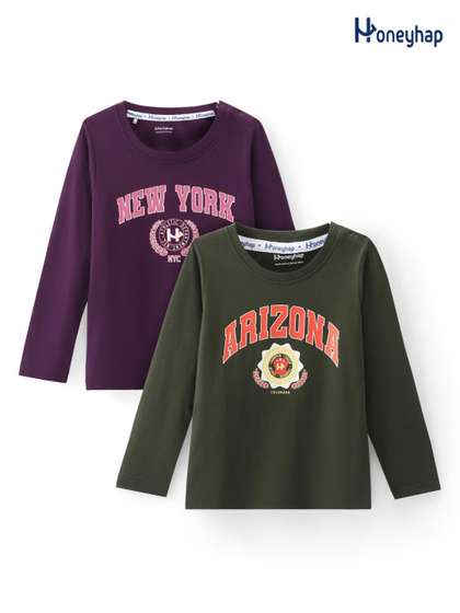 Honeyhap Boys Pack Of 2 Typography Printed Round Neck Cotton T-shirts