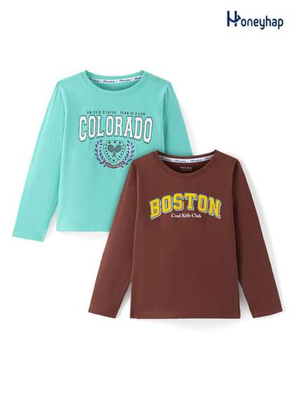 Honeyhap Boys Pack Of 2 Typography Printed Round Neck Cotton T-shirts