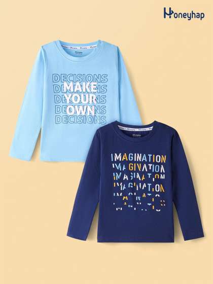 Honeyhap Boys Pack Of 2 Typography Printed Round Neck Cotton T-shirts