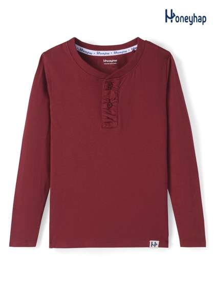 Honeyhap Boys Solid Henley Neck Cotton T-shirt