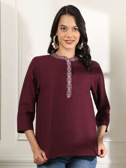 Anouk Rustic Women Embroidered Mandarin Collar Short Kurti