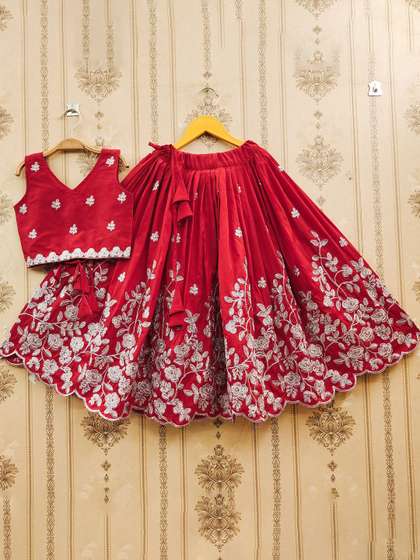 JOVK DESIGN Girls
                          Embroidered Zari Work Silk Ready to Wear
                          Lehenga & Blouse