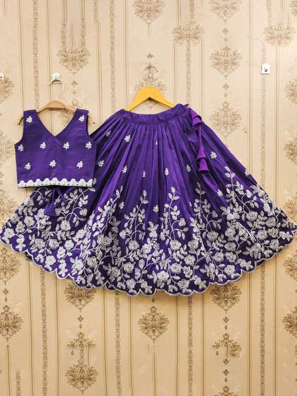 JOVK DESIGN Girls
                        Embroidered Zari Work Silk Ready to Wear Lehenga
                        & Blouse