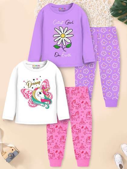 YK X Trampoline Girls
                    Pack of 2 Printed Round Neck Long Sleeves T-Shirt
                    With Pyjama