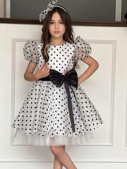 Miss & Chief Girls
                    Polka Dot Print Net Fit and Flare Dress