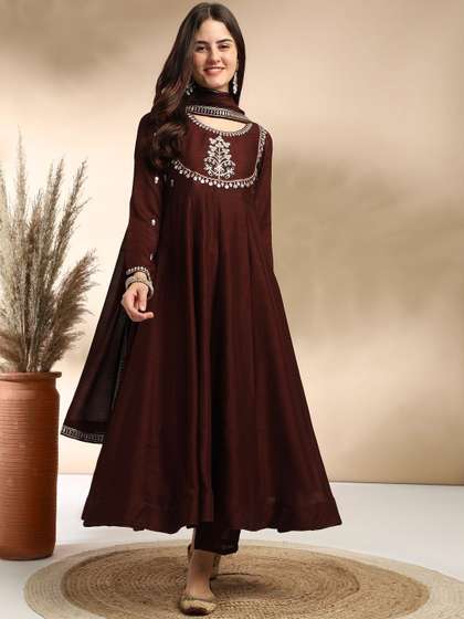 MOKOSH Women Silk
                        Embroidered Anarkali Kurta And Pant With Dupatta
                        Set