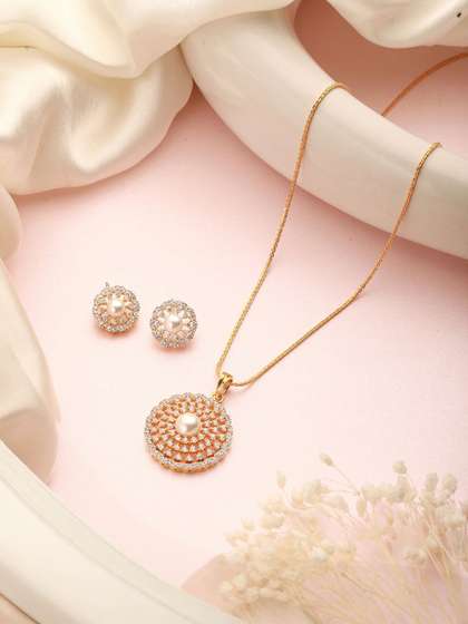 Saraf RS Jewellery
                        Stone-Studded Pendant with Chain and Earrings