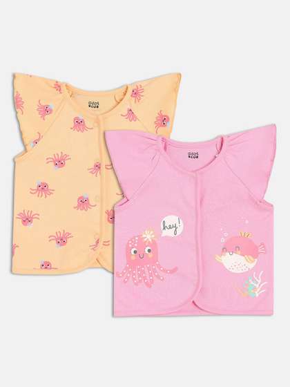 MINI KLUB Infant Girls
                    Pack Of 2 Printed Pure Cotton Short Sleeve Jhablas