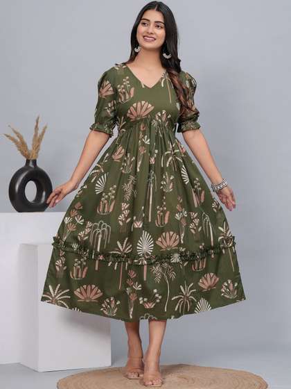 CTMTEX Women Floral
                        Printed V-Neck Empire Ethnic Dress