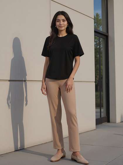 Blissclub Women
                          Solid Round Neck Cotton T-shirt