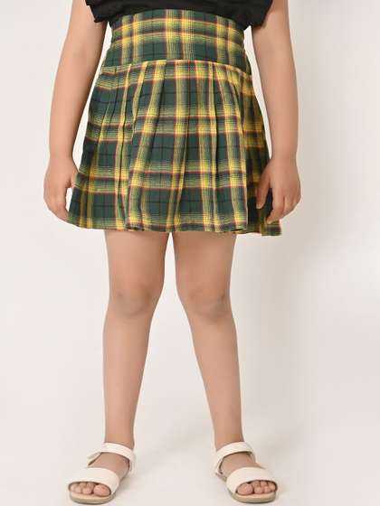 Megha Overseas Girl Checked Mini Skirts