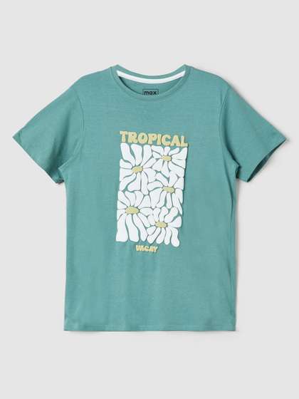 max Boys Floral Printed Round Neck Cotton T-shirt